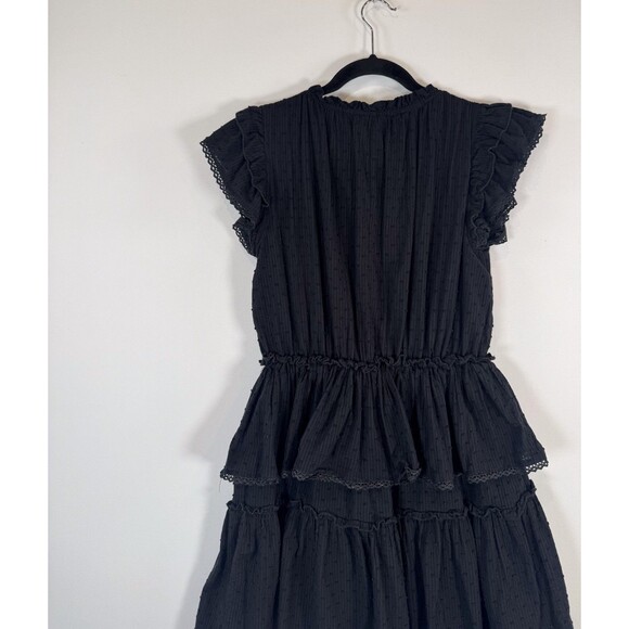 Talulah Womens Dress Black Mini Layered Ruffle Swiss Dot V Neck Fit Flare Small - Picture 7 of 11